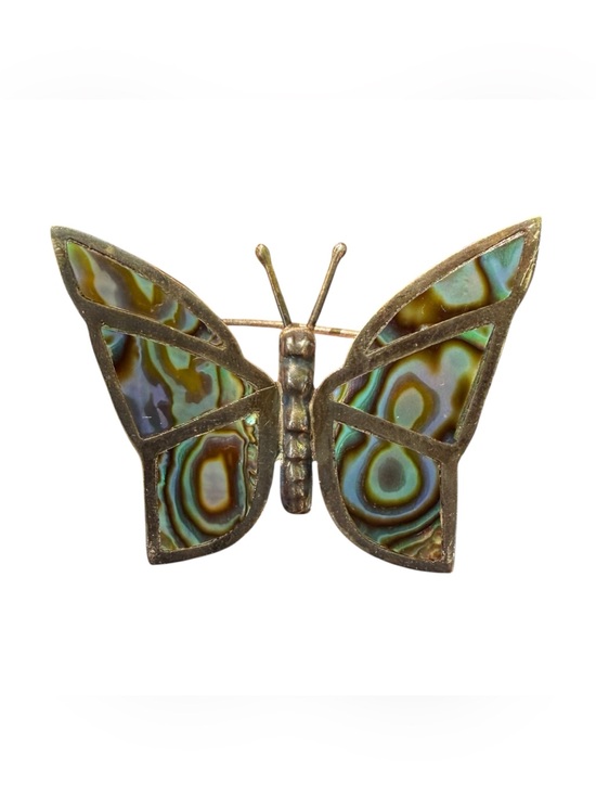 Jewelry - Vintage Abalone Butterfly Pin Brooch Mexico Sterling 925